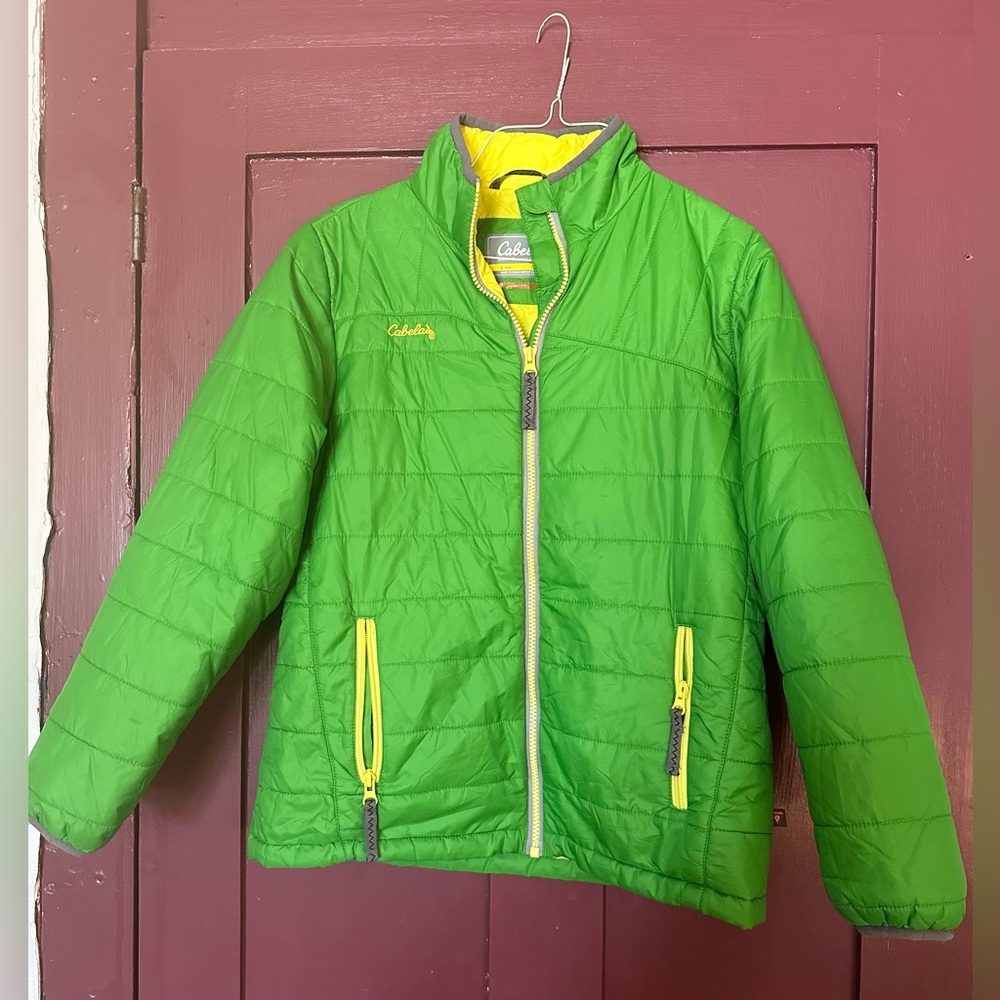 CABELAS PRIMALOFT JACKET TRAIL INSULATOR PUFFER COAT GIRL’s Size L Neon Green
